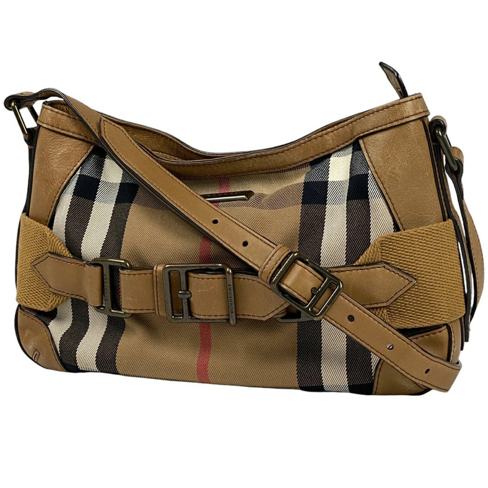 Burberry Check Shoulder Bag Nova Canvas Beige Brown